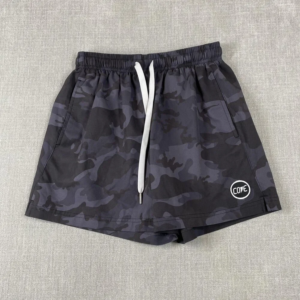 COVE Swim Trunks Mens 28 Gray Camo Elastic Waist Drawstring Stretch Pockets